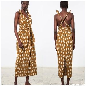 Mara Hoffman Brown and White Polka Dot Midi Dress